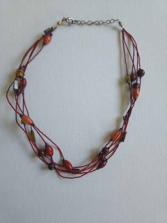 Jewelry - Red Multi-Strand Beaded Necklace with Wood & Tiger Eye